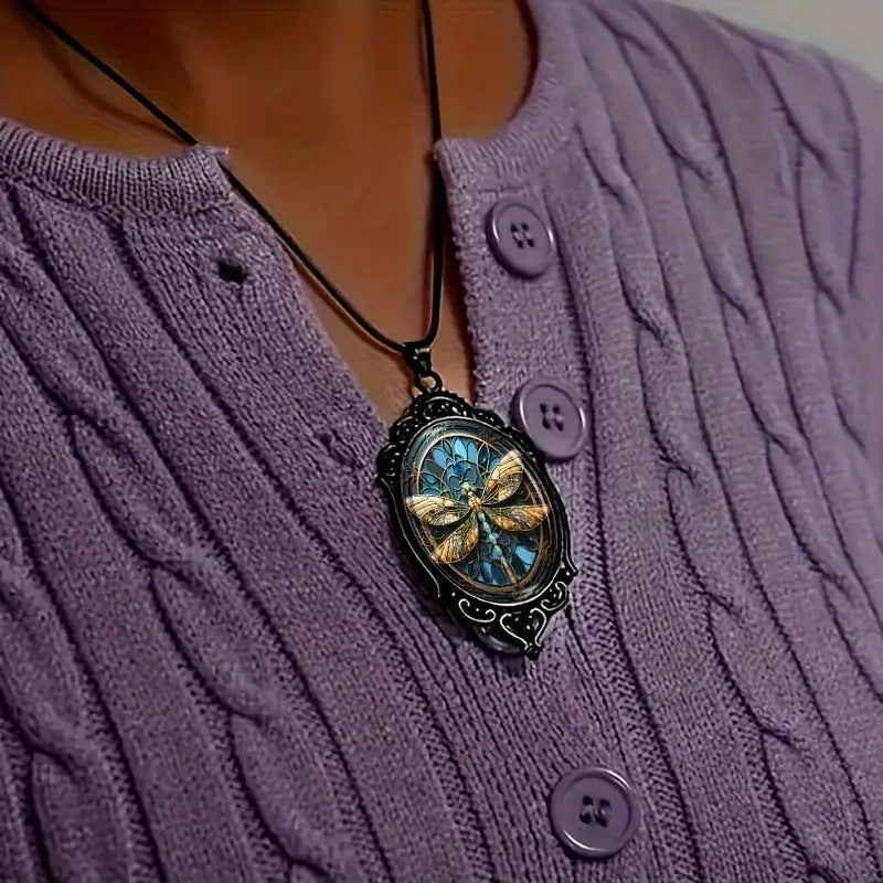 Wholesale Dragonfly Black Frame Glass Necklace
